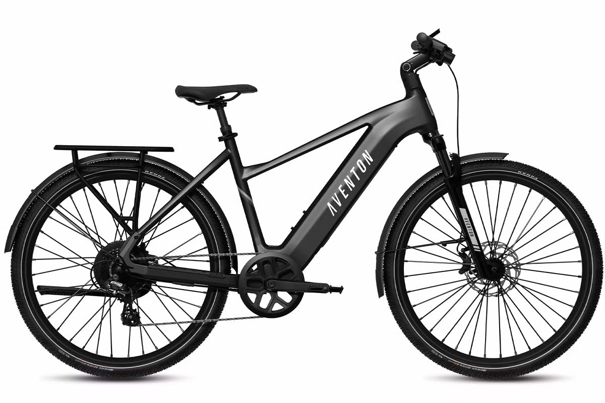 Aventon Level 3 commuter eBike being ridden on a city bike path.