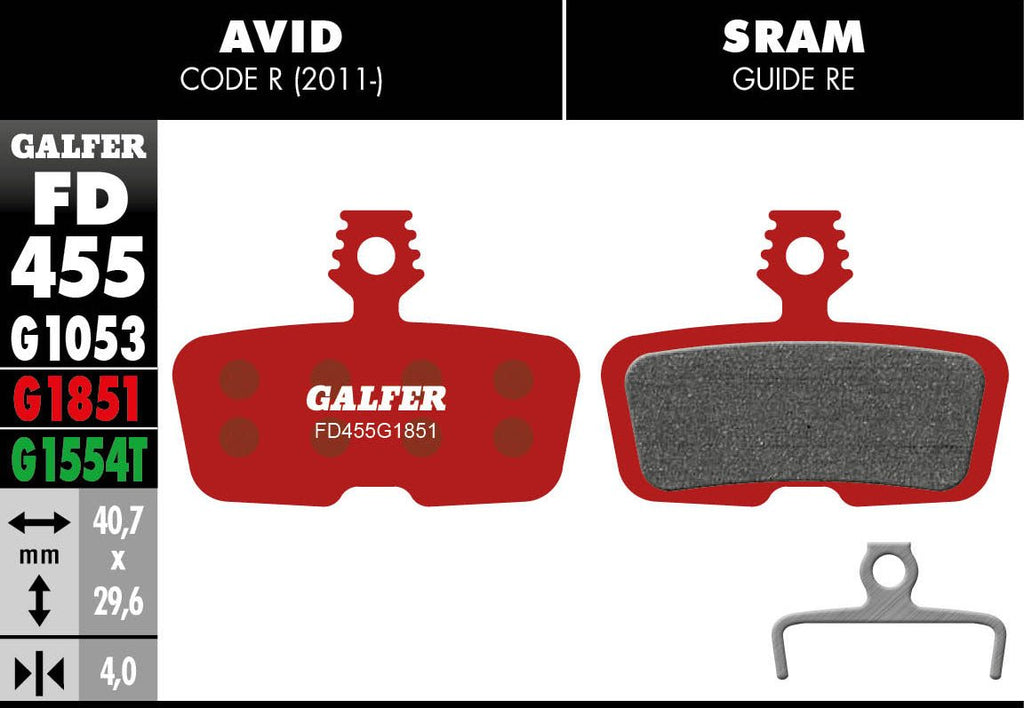 Pastiglie Di Freno Galfer Con Pad Standard Per Avid, Elixir And SRAM X0 X7 X9 E Xx
